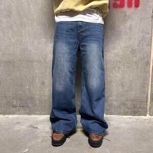 BLUE WIDE LEG BAGGY DENIM WAIST 28 MODELED